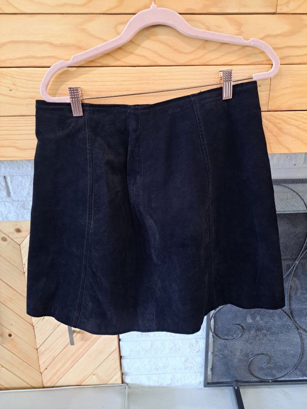 Vtg Black Suede Leather Mini Skirt Back Zipper Lined Festival Goth Biker